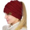 imageCC BeanieTail Soft Stretch Cable Knit Messy High Bun Ponytail Beanie HatBurgundy Metallic