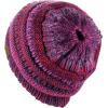 imageCC BeanieTail Soft Stretch Cable Knit Messy High Bun Ponytail Beanie HatBurgundy Tribal Blend