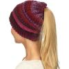 imageCC BeanieTail Soft Stretch Cable Knit Messy High Bun Ponytail Beanie HatBurgundy Tribal Blend