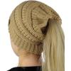 imageCC BeanieTail Soft Stretch Cable Knit Messy High Bun Ponytail Beanie HatCamel