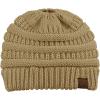 imageCC BeanieTail Soft Stretch Cable Knit Messy High Bun Ponytail Beanie HatCamel