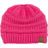 imageCC BeanieTail Soft Stretch Cable Knit Messy High Bun Ponytail Beanie HatCandy Pink