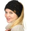 imageCC BeanieTail Soft Stretch Cable Knit Messy High Bun Ponytail Beanie HatConfetti Black
