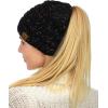 imageCC BeanieTail Soft Stretch Cable Knit Messy High Bun Ponytail Beanie HatConfetti Black