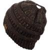 imageCC BeanieTail Soft Stretch Cable Knit Messy High Bun Ponytail Beanie HatConfetti Brown