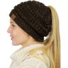 imageCC BeanieTail Soft Stretch Cable Knit Messy High Bun Ponytail Beanie HatConfetti Brown