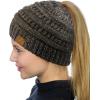 imageCC BeanieTail Soft Stretch Cable Knit Messy High Bun Ponytail Beanie HatConfetti Brown Mix