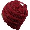 imageCC BeanieTail Soft Stretch Cable Knit Messy High Bun Ponytail Beanie HatConfetti Burgundy
