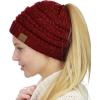 imageCC BeanieTail Soft Stretch Cable Knit Messy High Bun Ponytail Beanie HatConfetti Burgundy