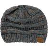 imageCC BeanieTail Soft Stretch Cable Knit Messy High Bun Ponytail Beanie HatConfetti Dark Melange Gray