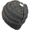imageCC BeanieTail Soft Stretch Cable Knit Messy High Bun Ponytail Beanie HatConfetti Dark Melange Gray
