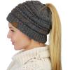 imageCC BeanieTail Soft Stretch Cable Knit Messy High Bun Ponytail Beanie HatConfetti Dark Melange Gray