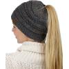 imageCC BeanieTail Soft Stretch Cable Knit Messy High Bun Ponytail Beanie HatConfetti Dark Melange Gray