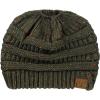 imageCC BeanieTail Soft Stretch Cable Knit Messy High Bun Ponytail Beanie HatConfetti Dark Olive