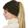 imageCC BeanieTail Soft Stretch Cable Knit Messy High Bun Ponytail Beanie HatConfetti Dark Olive