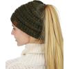 imageCC BeanieTail Soft Stretch Cable Knit Messy High Bun Ponytail Beanie HatConfetti Dark Olive