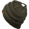 imageCC BeanieTail Soft Stretch Cable Knit Messy High Bun Ponytail Beanie HatConfetti Dark Olive