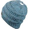 imageCC BeanieTail Soft Stretch Cable Knit Messy High Bun Ponytail Beanie HatConfetti Denim