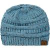 imageCC BeanieTail Soft Stretch Cable Knit Messy High Bun Ponytail Beanie HatConfetti Denim