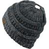 imageCC BeanieTail Soft Stretch Cable Knit Messy High Bun Ponytail Beanie HatConfetti Dk Melange Gray Mix