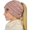 imageCC BeanieTail Soft Stretch Cable Knit Messy High Bun Ponytail Beanie HatConfetti Indi Pink