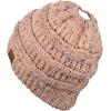 imageCC BeanieTail Soft Stretch Cable Knit Messy High Bun Ponytail Beanie HatConfetti Indi Pink