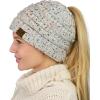 imageCC BeanieTail Soft Stretch Cable Knit Messy High Bun Ponytail Beanie HatConfetti Ivory