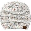 imageCC BeanieTail Soft Stretch Cable Knit Messy High Bun Ponytail Beanie HatConfetti Ivory
