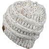 imageCC BeanieTail Soft Stretch Cable Knit Messy High Bun Ponytail Beanie HatConfetti Ivory