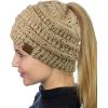 imageCC BeanieTail Soft Stretch Cable Knit Messy High Bun Ponytail Beanie HatConfetti Latte