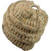 imageCC BeanieTail Soft Stretch Cable Knit Messy High Bun Ponytail Beanie HatConfetti Latte