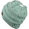 imageCC BeanieTail Soft Stretch Cable Knit Messy High Bun Ponytail Beanie HatConfetti Mint