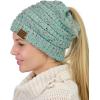 imageCC BeanieTail Soft Stretch Cable Knit Messy High Bun Ponytail Beanie HatConfetti Mint