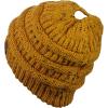imageCC BeanieTail Soft Stretch Cable Knit Messy High Bun Ponytail Beanie HatConfetti Mustard