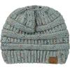 imageCC BeanieTail Soft Stretch Cable Knit Messy High Bun Ponytail Beanie HatConfetti Natural Gray