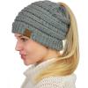 imageCC BeanieTail Soft Stretch Cable Knit Messy High Bun Ponytail Beanie HatConfetti Natural Gray