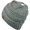 imageCC BeanieTail Soft Stretch Cable Knit Messy High Bun Ponytail Beanie HatConfetti Natural Gray