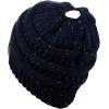 imageCC BeanieTail Soft Stretch Cable Knit Messy High Bun Ponytail Beanie HatConfetti Navy