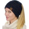 imageCC BeanieTail Soft Stretch Cable Knit Messy High Bun Ponytail Beanie HatConfetti Navy