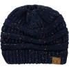 imageCC BeanieTail Soft Stretch Cable Knit Messy High Bun Ponytail Beanie HatConfetti Navy