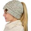 imageCC BeanieTail Soft Stretch Cable Knit Messy High Bun Ponytail Beanie HatConfetti Oatmeal