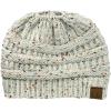 imageCC BeanieTail Soft Stretch Cable Knit Messy High Bun Ponytail Beanie HatConfetti Oatmeal