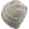 imageCC BeanieTail Soft Stretch Cable Knit Messy High Bun Ponytail Beanie HatConfetti Oatmeal Mix
