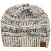 imageCC BeanieTail Soft Stretch Cable Knit Messy High Bun Ponytail Beanie HatConfetti Oatmeal Mix