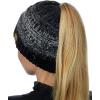 imageCC BeanieTail Soft Stretch Cable Knit Messy High Bun Ponytail Beanie HatConfetti Ombre Black