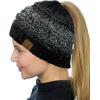 imageCC BeanieTail Soft Stretch Cable Knit Messy High Bun Ponytail Beanie HatConfetti Ombre Black