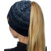 imageCC BeanieTail Soft Stretch Cable Knit Messy High Bun Ponytail Beanie HatConfetti Ombre Navy