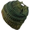 imageCC BeanieTail Soft Stretch Cable Knit Messy High Bun Ponytail Beanie HatConfetti Ombre Olive
