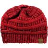 imageCC BeanieTail Soft Stretch Cable Knit Messy High Bun Ponytail Beanie HatConfetti Red Mix