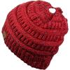 imageCC BeanieTail Soft Stretch Cable Knit Messy High Bun Ponytail Beanie HatConfetti Red Mix